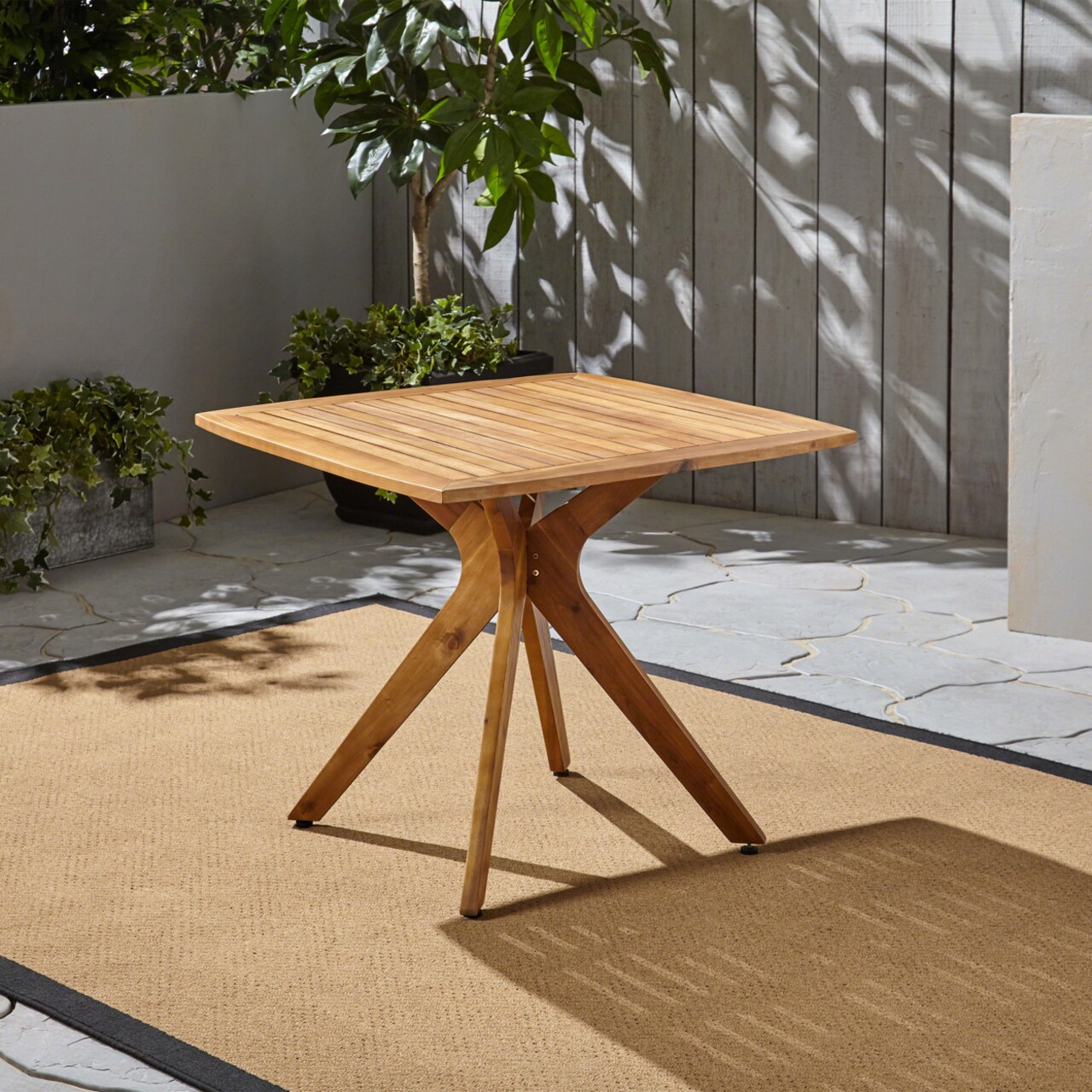 GDFStudio Stanford Outdoor Square Acacia Wood Dining Table with X Base